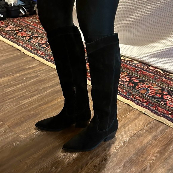 Genuine Suede Nine West Knee High Black Western Boot - Picture 5 of 7
